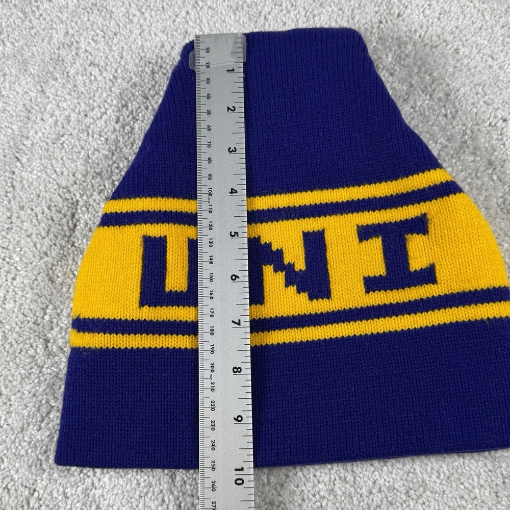 Northern Iowa Panthers UNI Winter Hat Vtg SPELL OUT Both sides ~ Purple Yellow - Picture 2 of 7